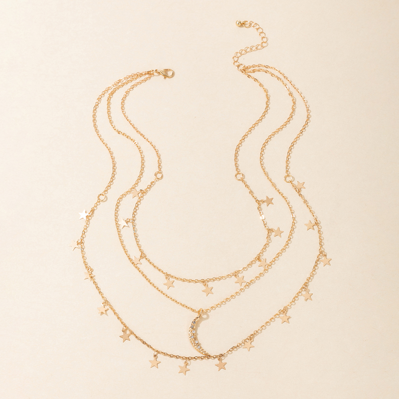 Modeeinfache Schmuckmehrschichtige Halskette MondSternLegierungsHalskettepicture6