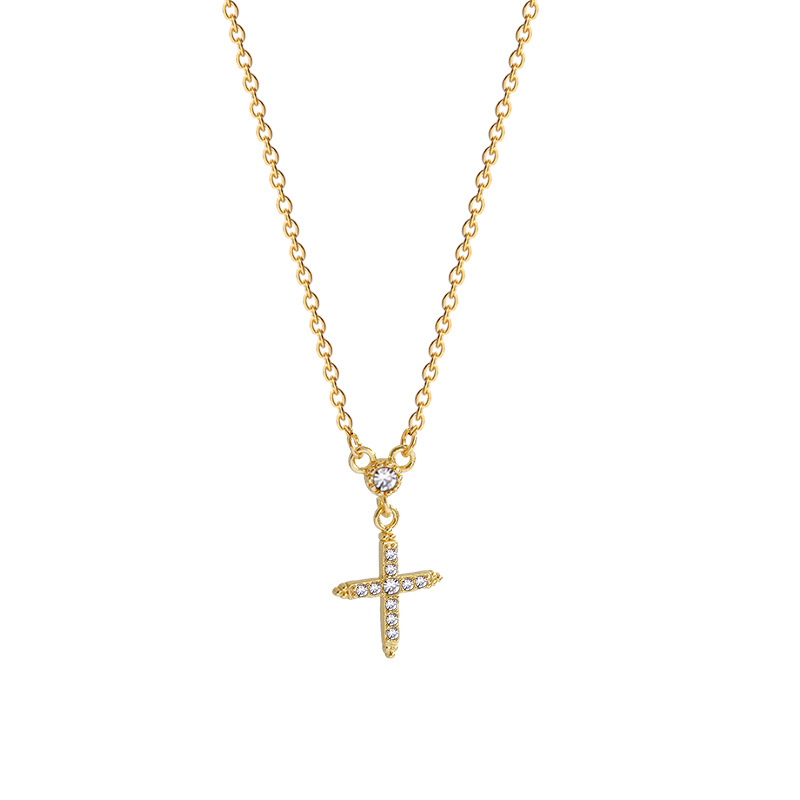 Titanium steel diamond clavicle chain Korean niche simple cross necklace femalepicture5