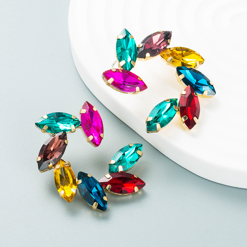 Fashion color diamond series alloy diamond flower earrings wholesalepicture6
