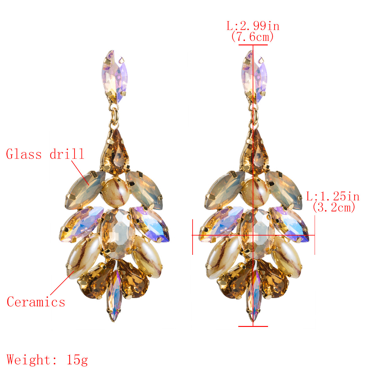new multilayer alloy diamond ceramic bead earrings female European and American style earringspicture1