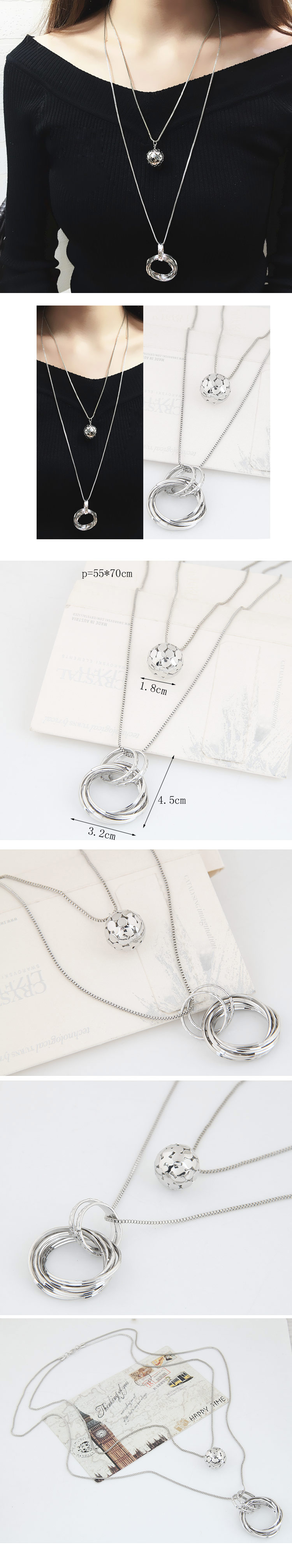 Korean Fashion Metal Simple Circle Ball Double-Layer Long Necklace Wholesale