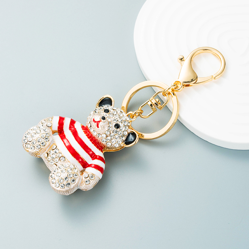 New animal series drip oil diamond stripe bear alloy keychain pendant bagpicture3