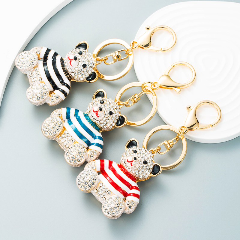 New animal series drip oil diamond stripe bear alloy keychain pendant bagpicture6