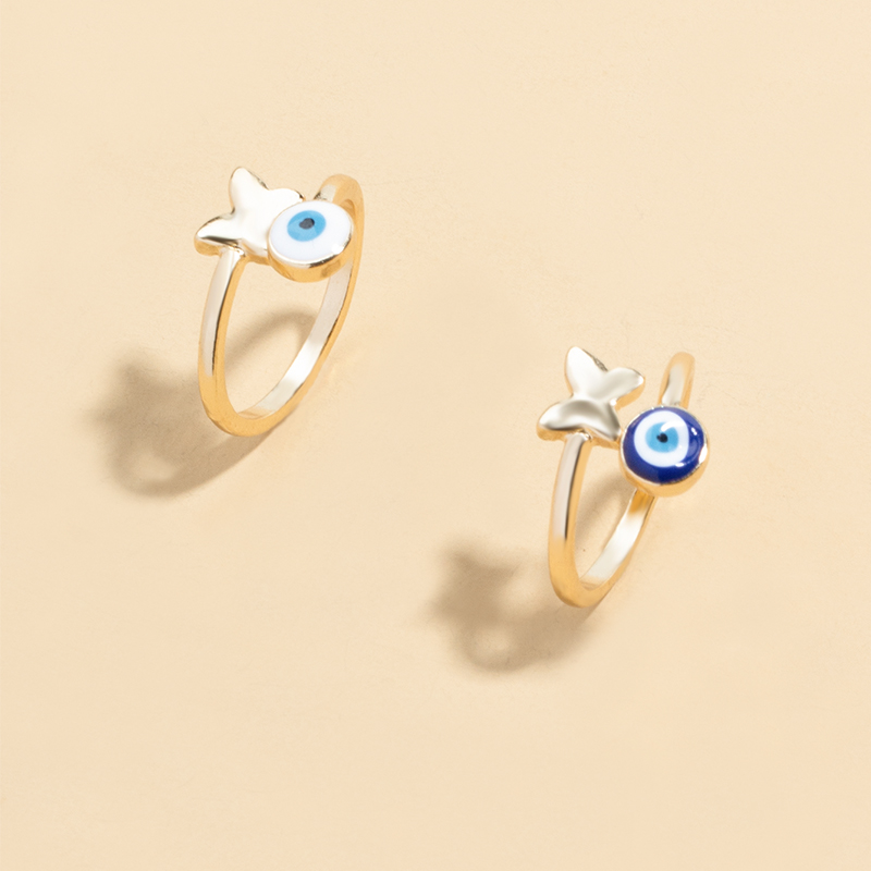 fashion drops oil eye butterfly ring two set