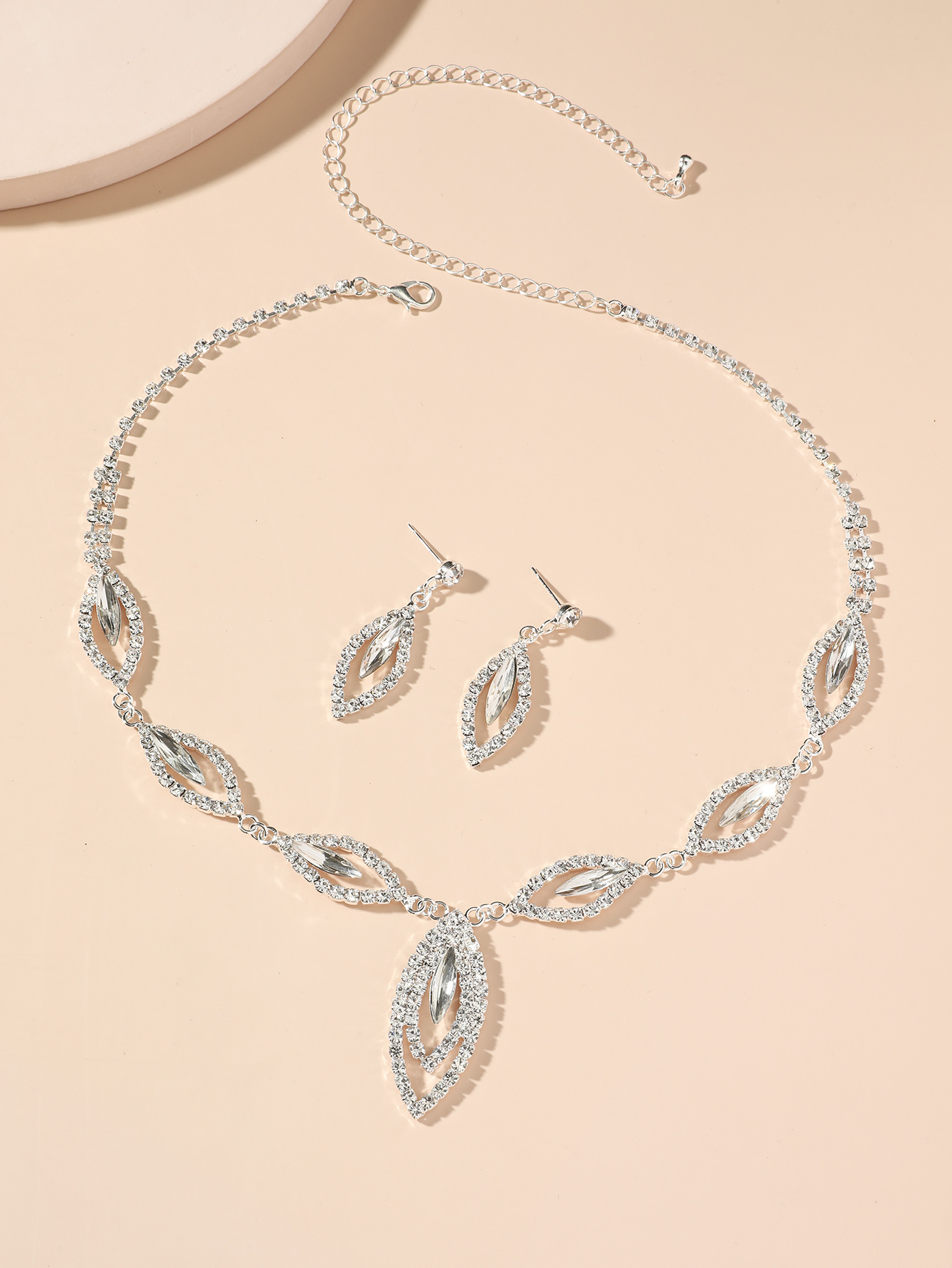 Womenu0027s Fashion Diamond Oval Necklace and Earring Set