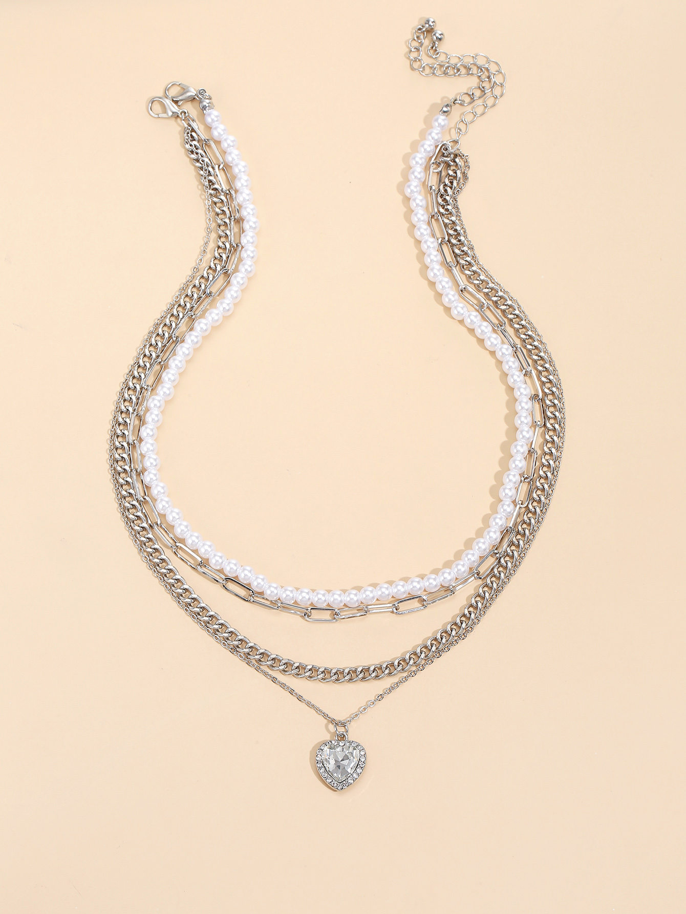 Europische und amerikanische Modeimitation Perlenherz mehrschichtiger weiblicher Halskettenschmuckpicture2