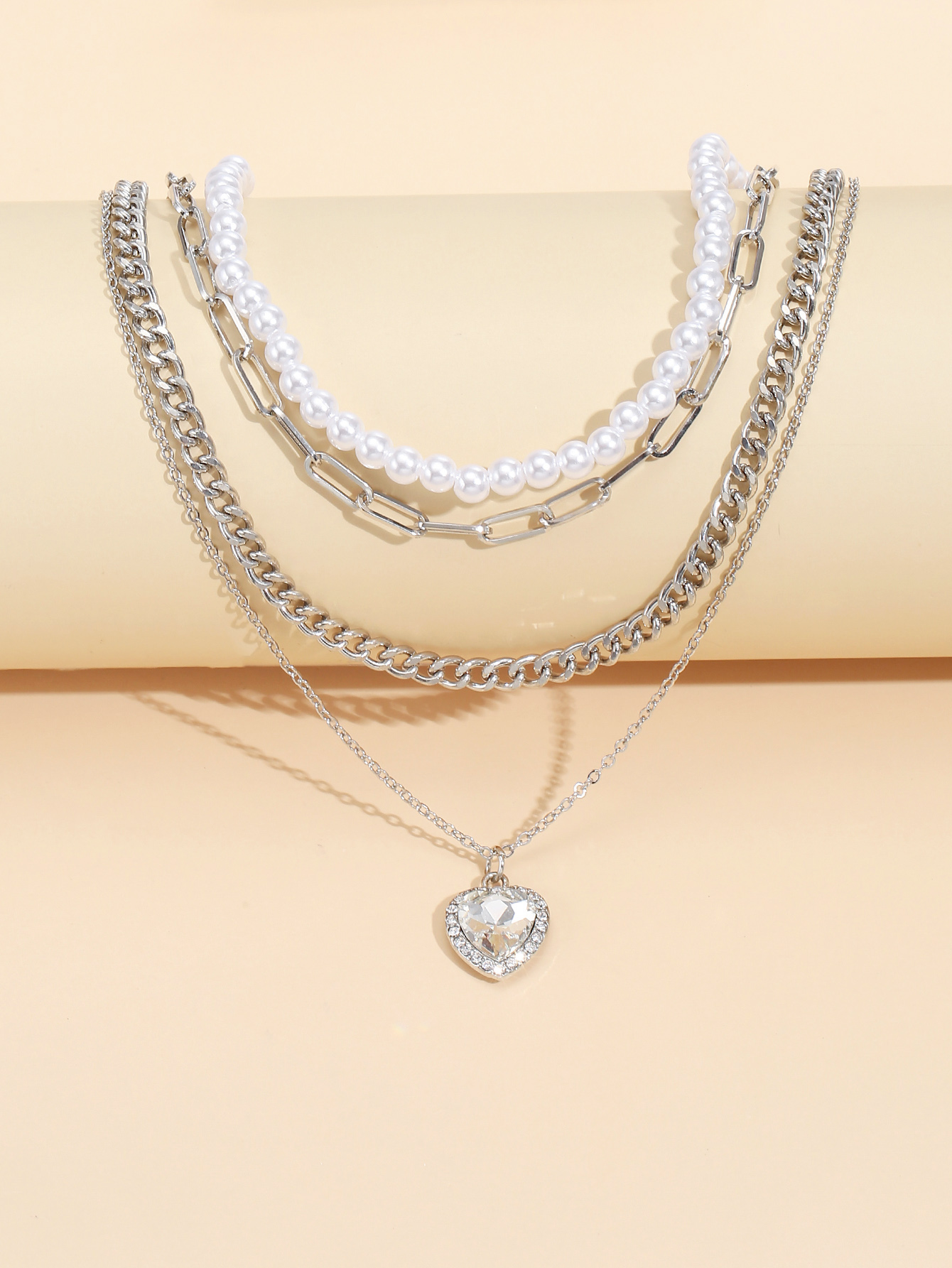 Europische und amerikanische Modeimitation Perlenherz mehrschichtiger weiblicher Halskettenschmuckpicture3