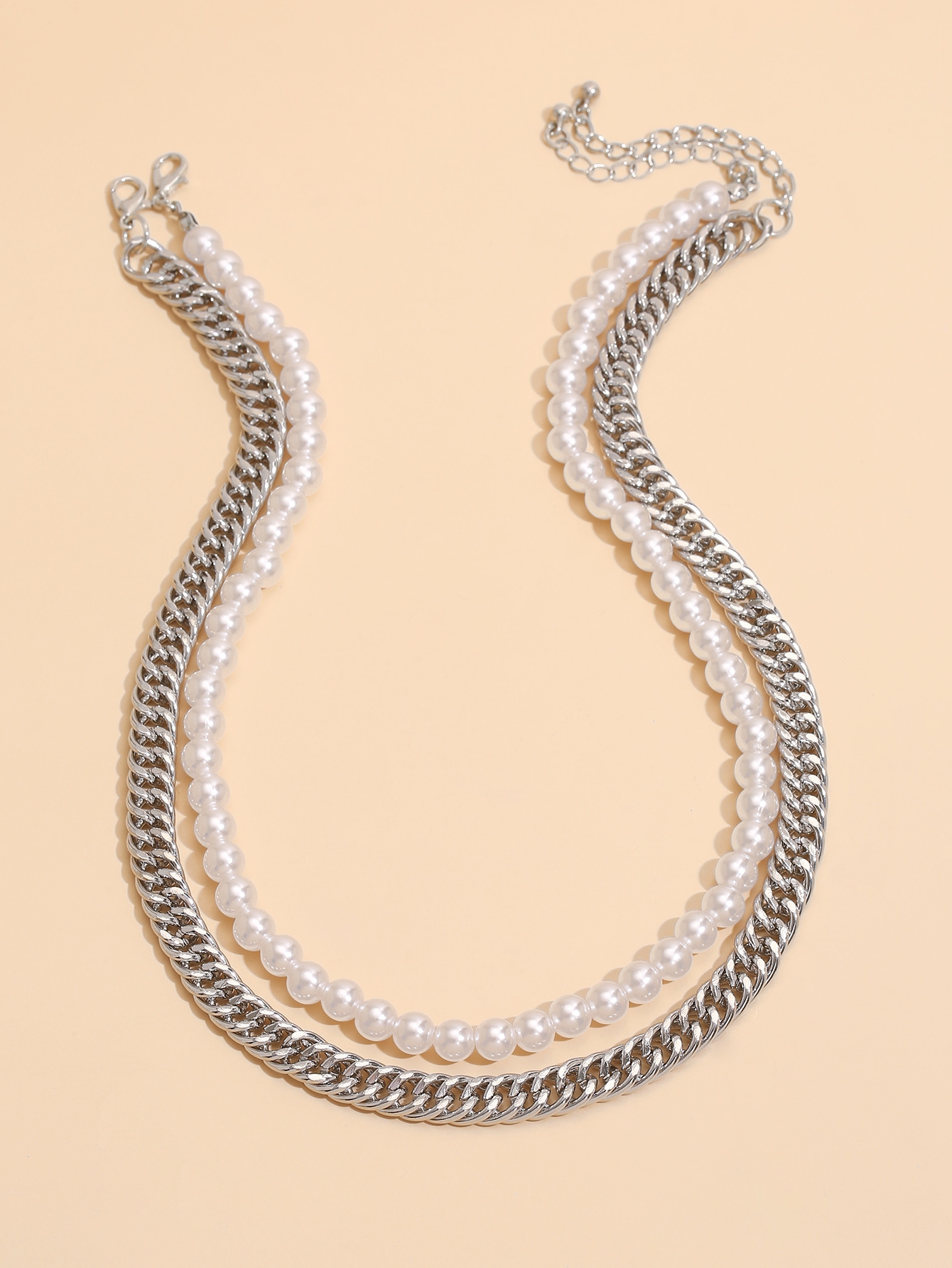 Europische und amerikanische Mode mehrschichtige weibliche Nachahmung Perlenmetall Schlsselbeinkettepicture2