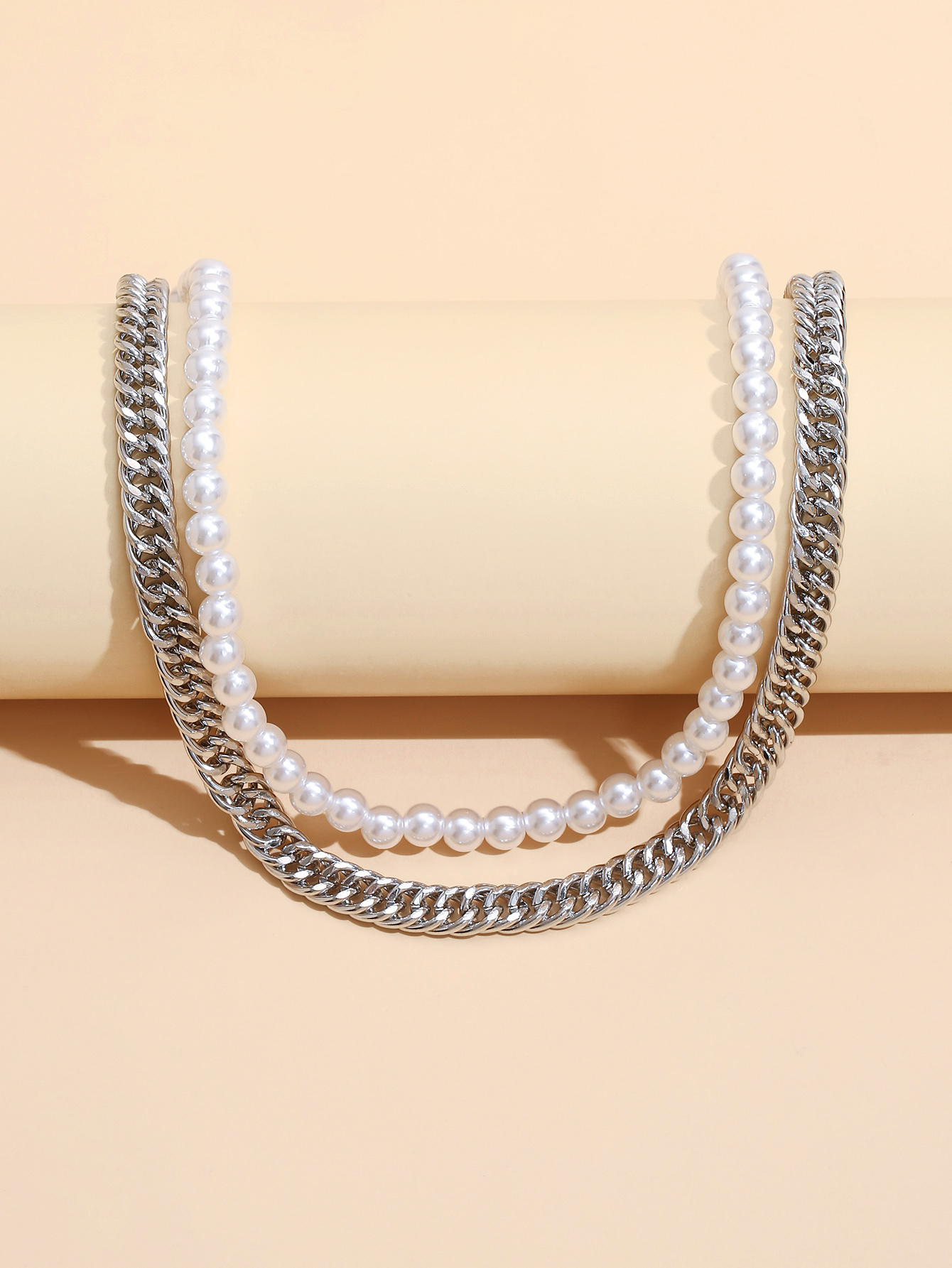 Europische und amerikanische Mode mehrschichtige weibliche Nachahmung Perlenmetall Schlsselbeinkettepicture4
