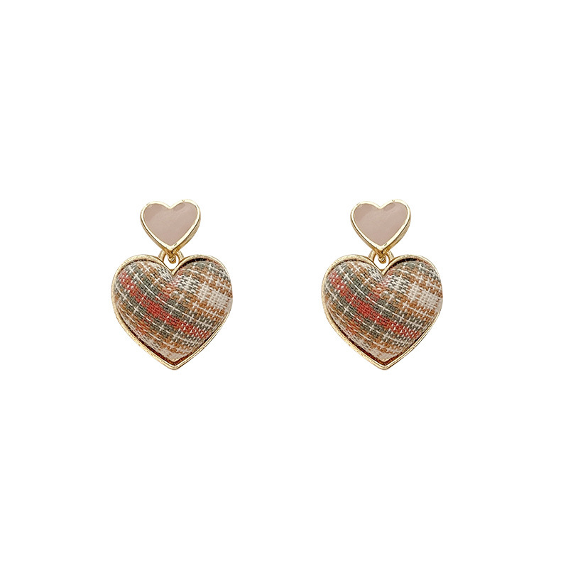 Plaid Heart Earrings Winter Simple Fabric Earrings Korean Fashion Earrings Trend