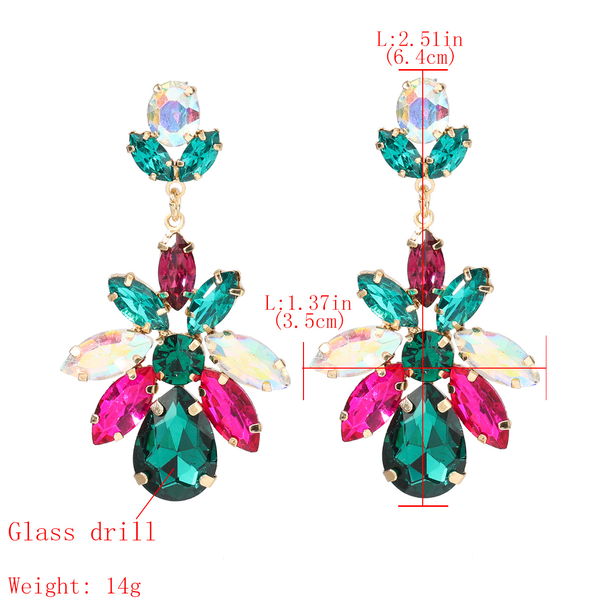 Fashion colored diamond series multilayer alloy diamondstudded glass diamond geometric flower earringspicture1