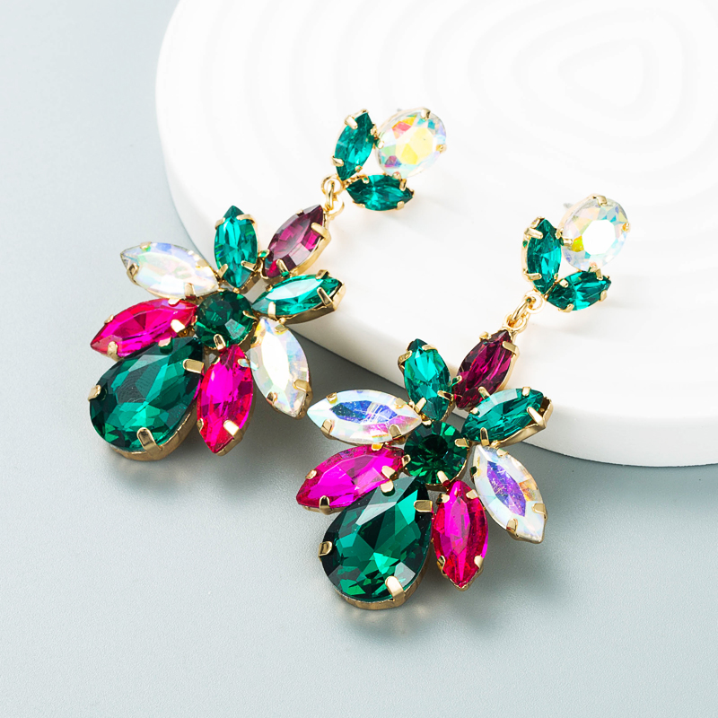 Fashion colored diamond series multilayer alloy diamondstudded glass diamond geometric flower earringspicture3