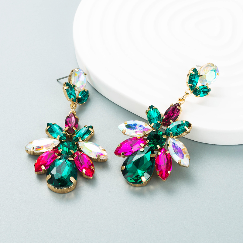 Fashion colored diamond series multilayer alloy diamondstudded glass diamond geometric flower earringspicture4