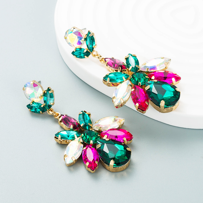 Fashion colored diamond series multilayer alloy diamondstudded glass diamond geometric flower earringspicture5