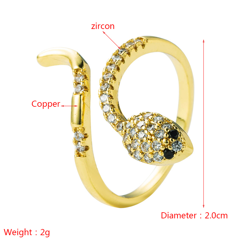 trend cute new copper microinlaid zircon snakeshaped winding ring ins cold wind open ringpicture1