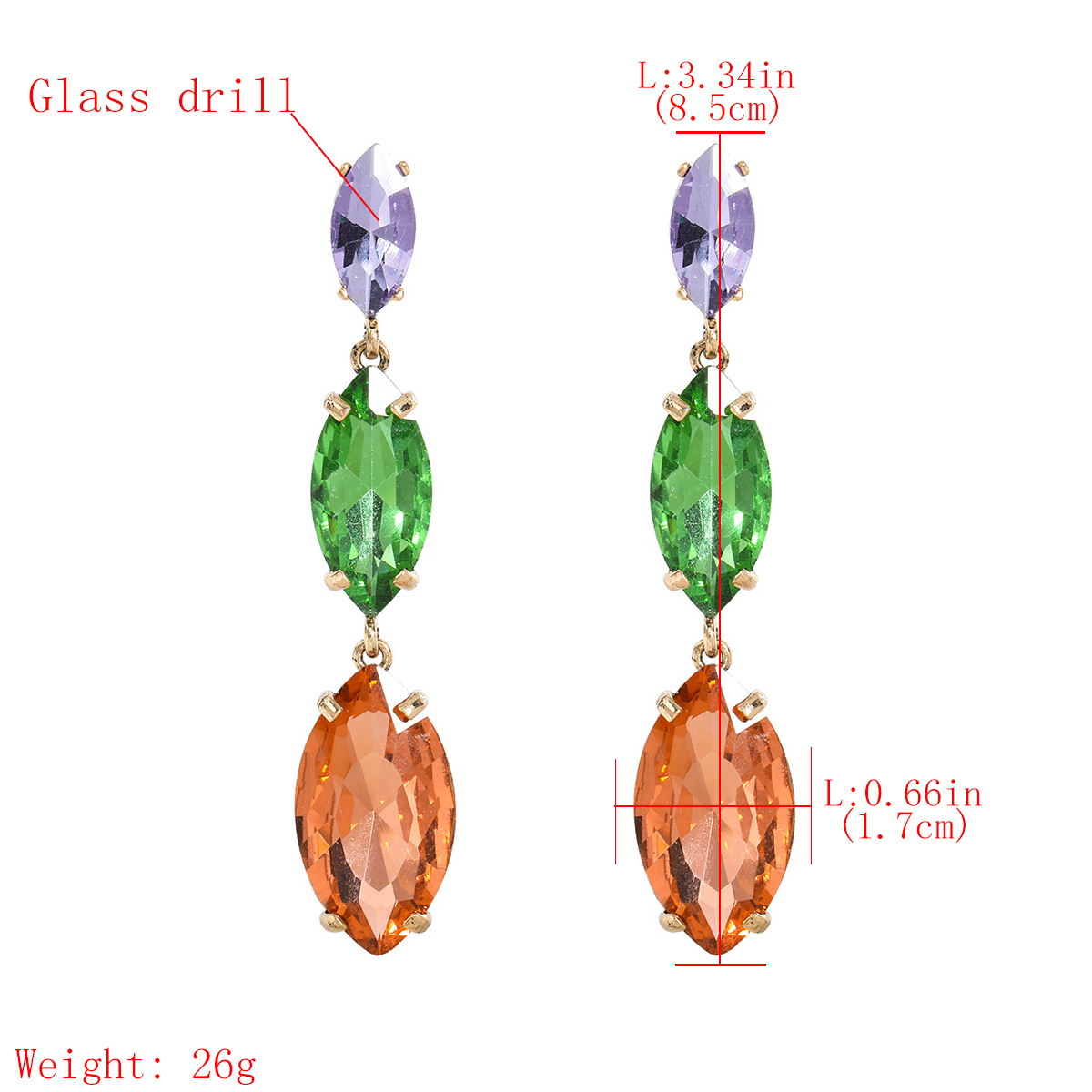 Fashion color diamond series alloy diamond multilayer willow leaf glass diamond earringspicture1