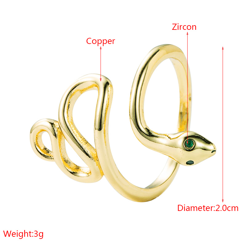 European and American fashion copperplated gold microinlaid zircon geometric snake snake ringpicture1