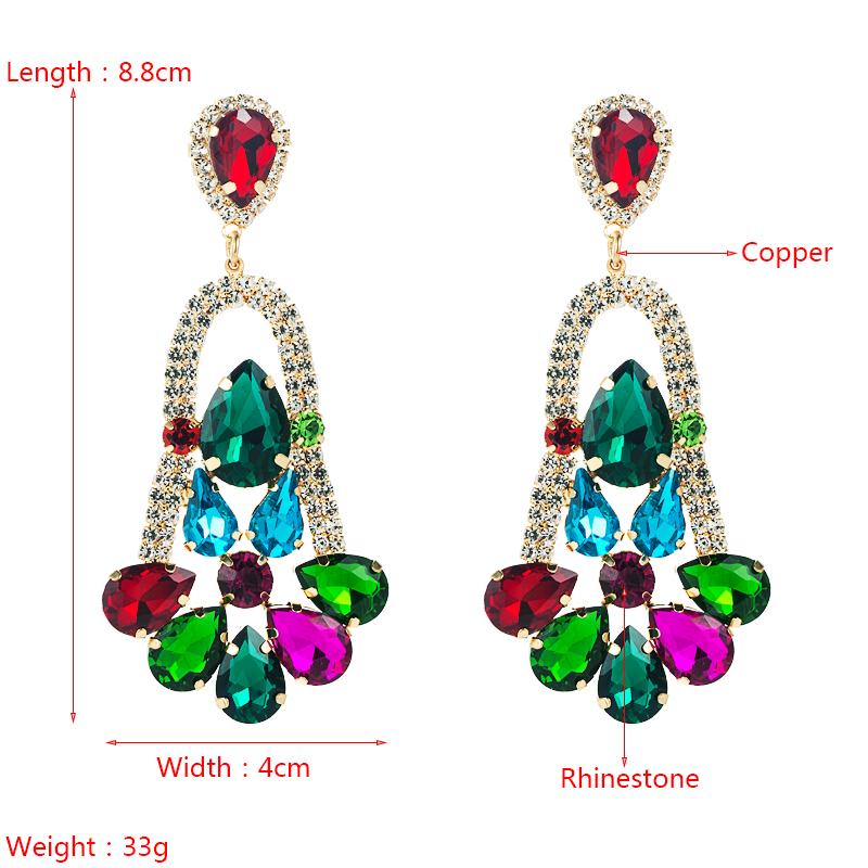 Fashion Color Diamond Series Alloy Rhinestone Geometric Flower Earrings Exaggerated Earringspicture1
