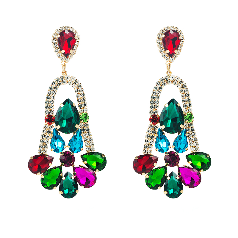 Fashion Color Diamond Series Alloy Rhinestone Geometric Flower Earrings Exaggerated Earringspicture8