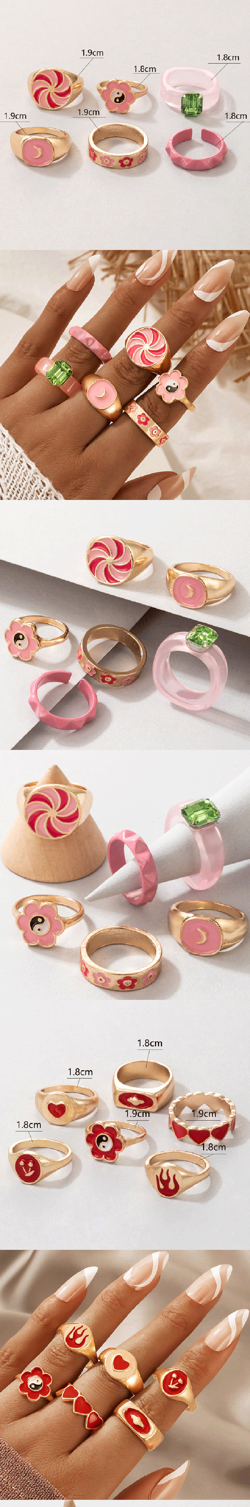 color drip oil flower love mushroom geometric animal diamond ring