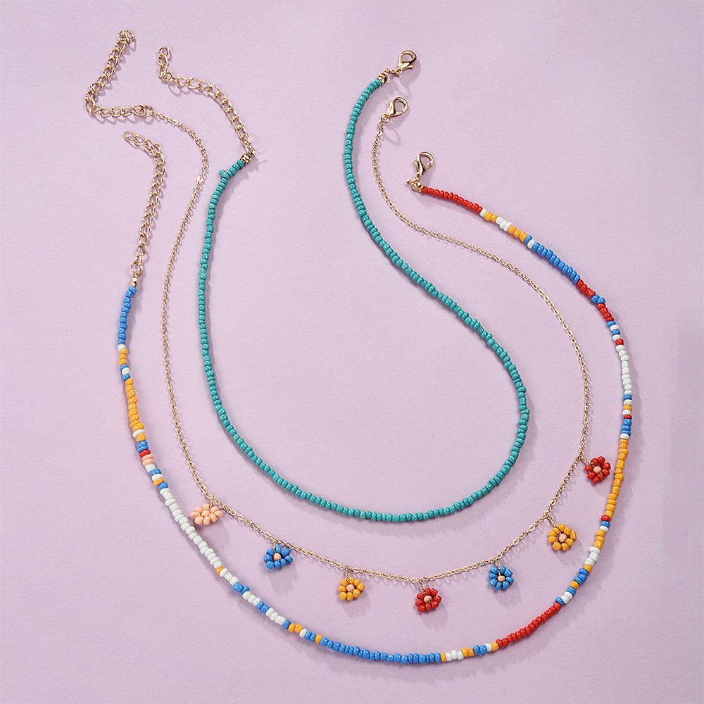 Fashion Flower Color Beaded Splicing Multi-layer Necklace