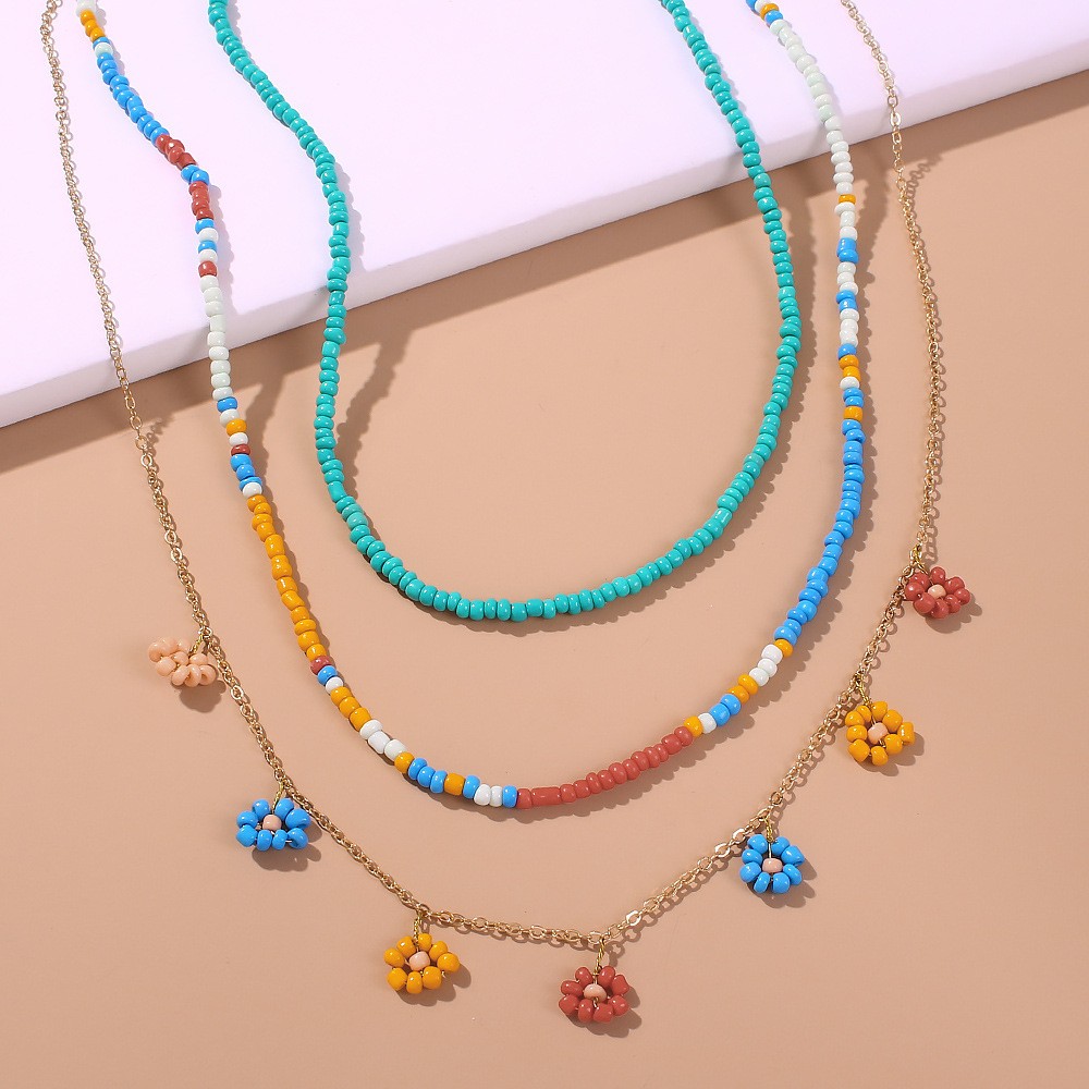 Fashion Flower Color Beaded Splicing Multi-layer Necklace