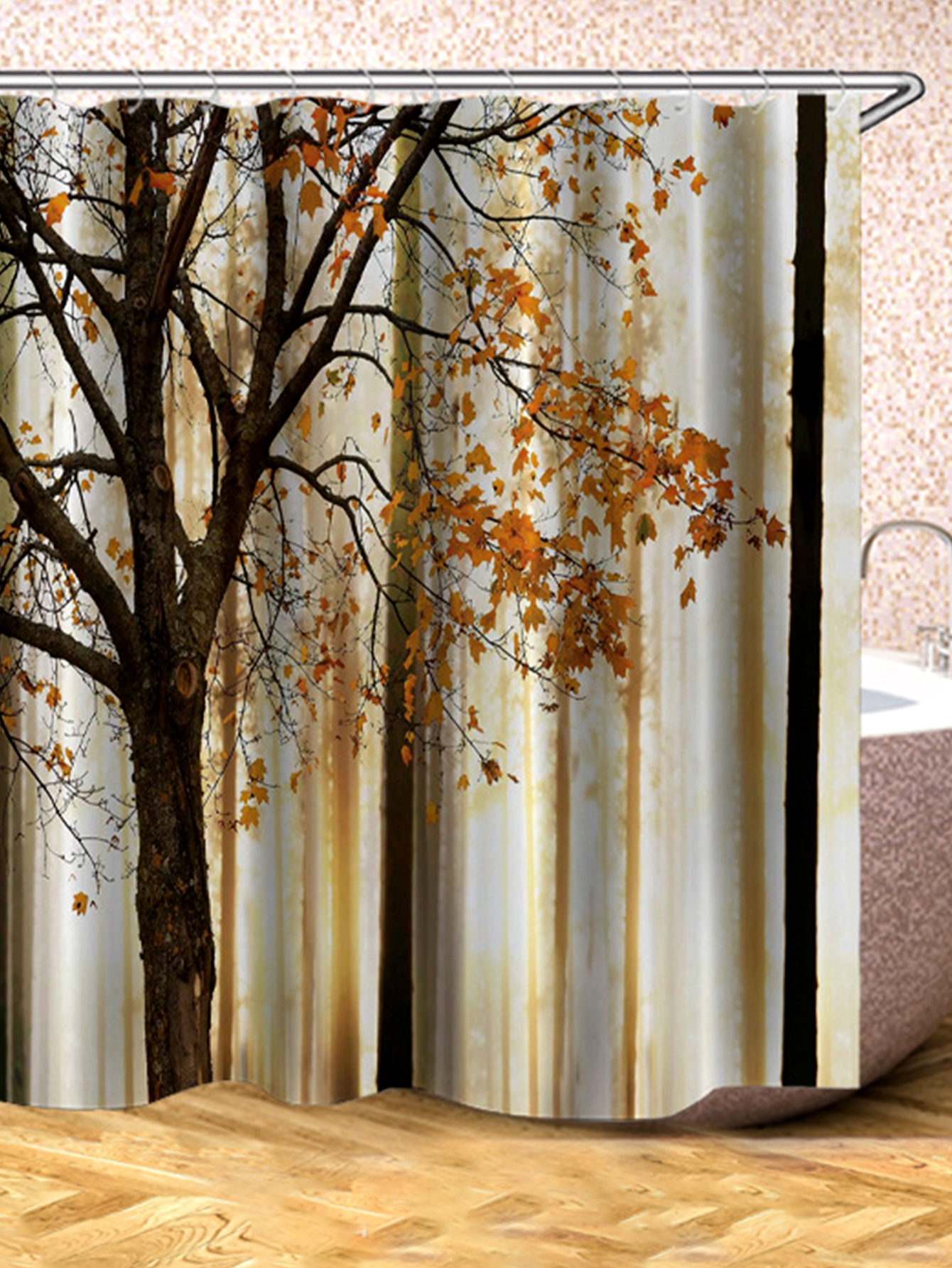 Cortina de impresin de cortina de ducha de polister de dibujo a mano alzada de 180 mm de anchopicture3