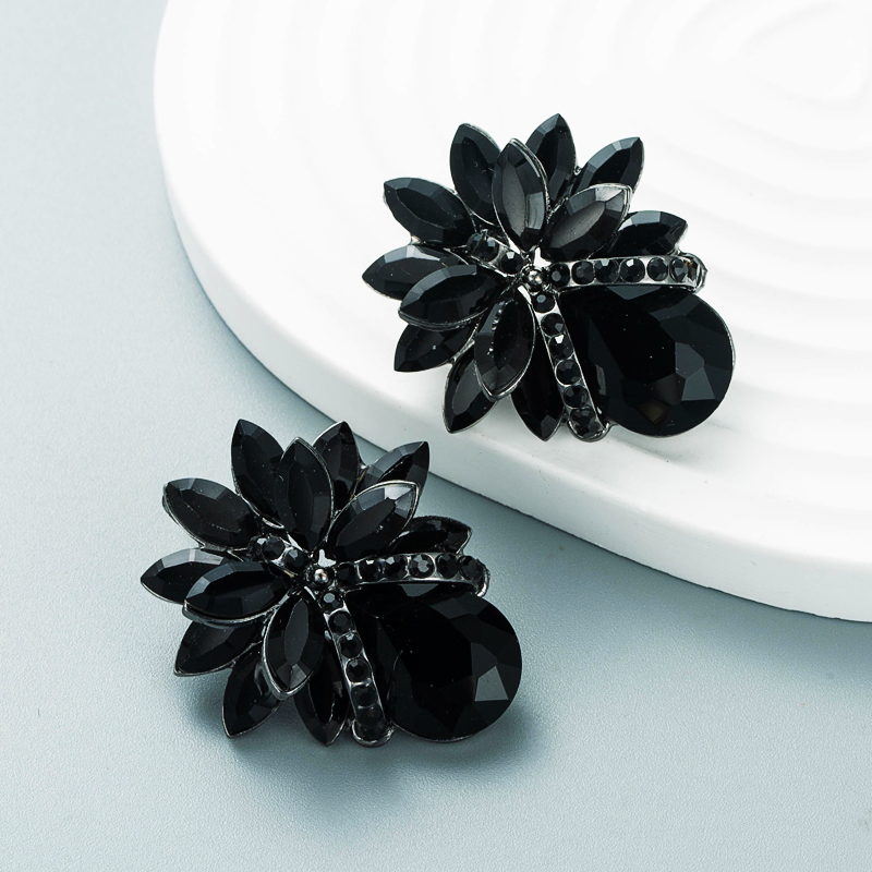 Fashion color diamond series alloy glass diamond flower earrings wholesalepicture3
