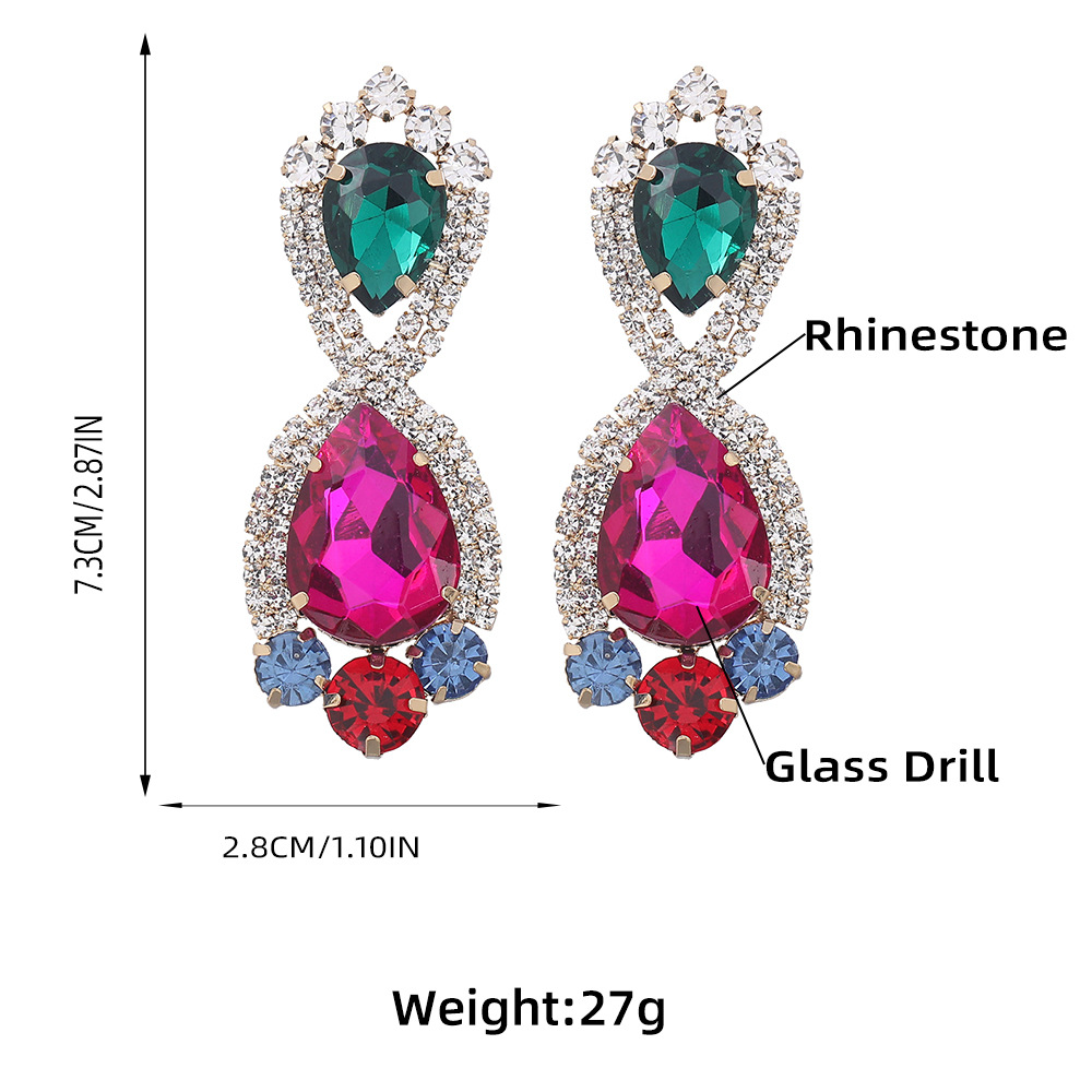 European and American color diamond series alloy full diamond geometric earrings female trend earringspicture1