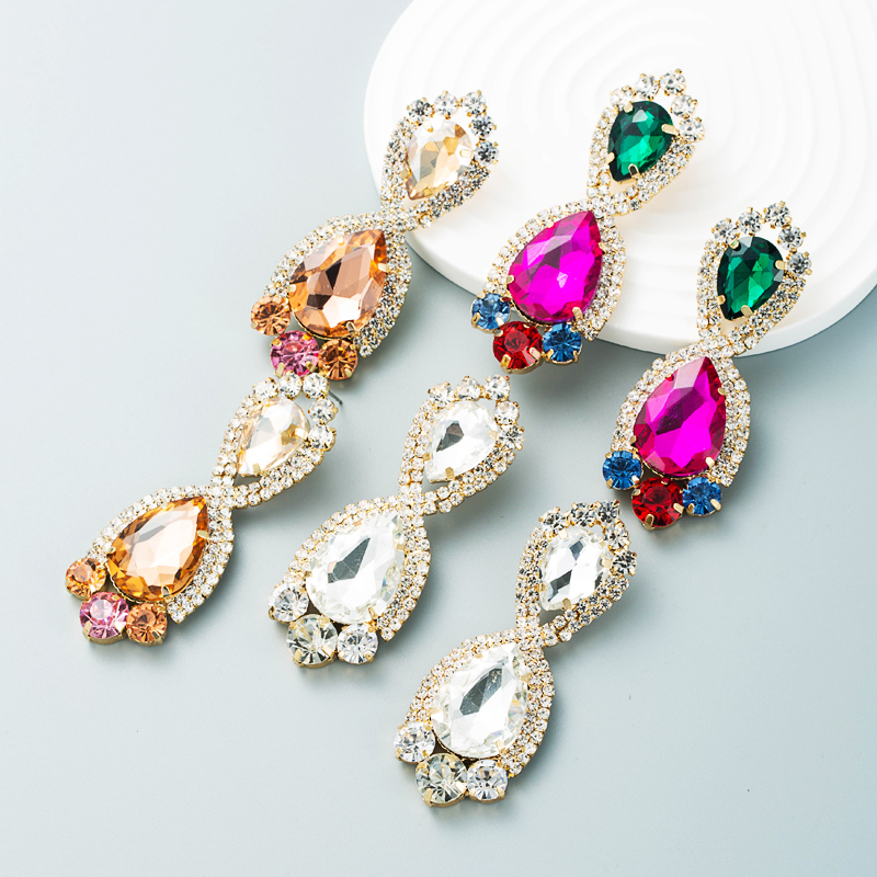 European and American color diamond series alloy full diamond geometric earrings female trend earringspicture2