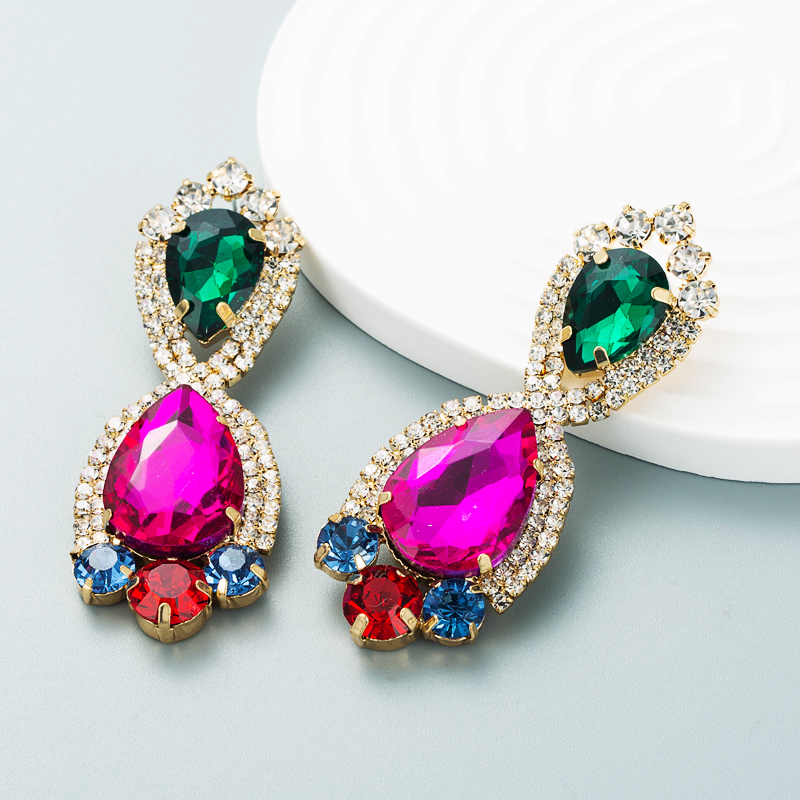 European and American color diamond series alloy full diamond geometric earrings female trend earringspicture3