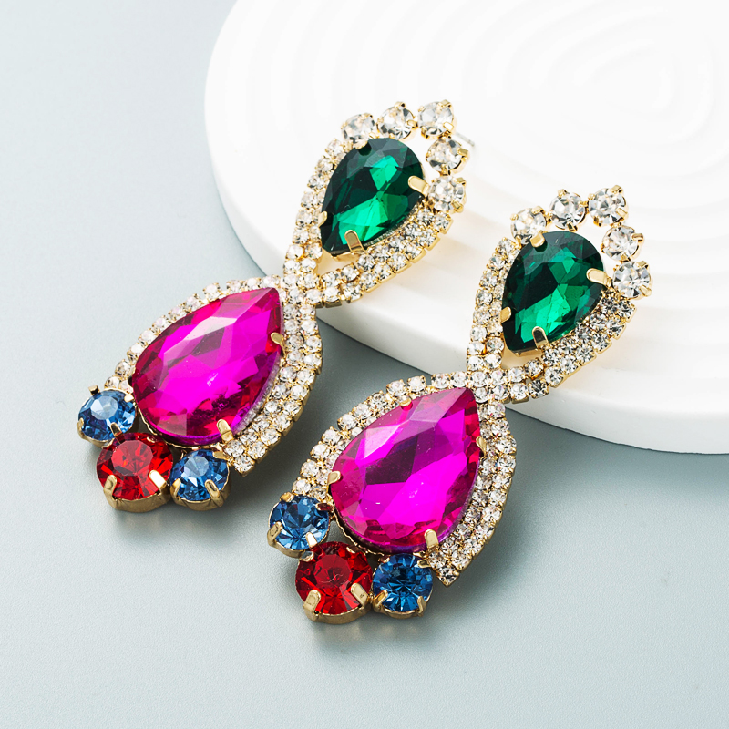 European and American color diamond series alloy full diamond geometric earrings female trend earringspicture4