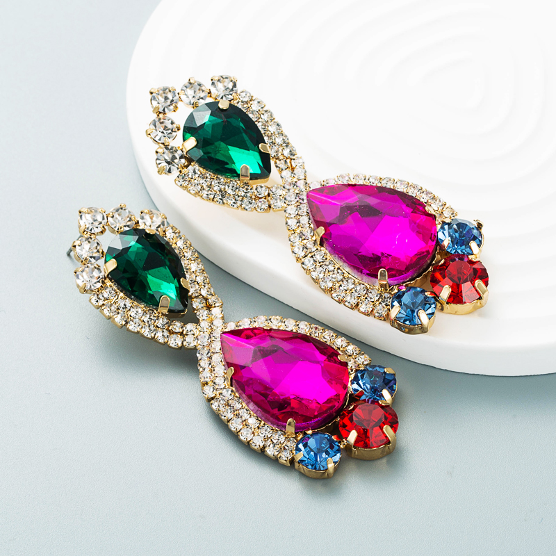 European and American color diamond series alloy full diamond geometric earrings female trend earringspicture5