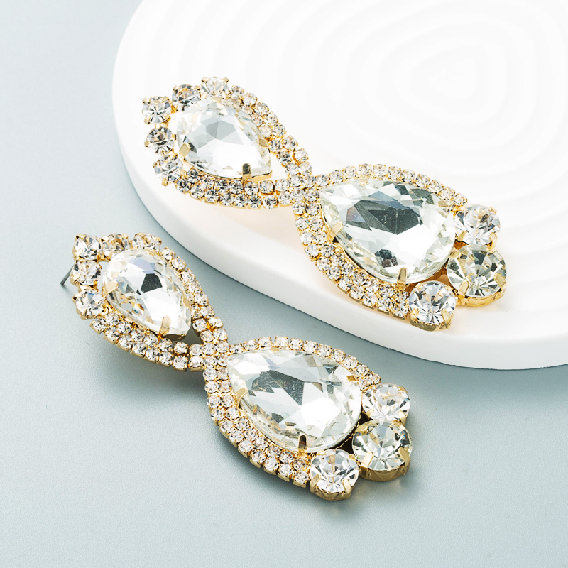 European and American color diamond series alloy full diamond geometric earrings female trend earringspicture6