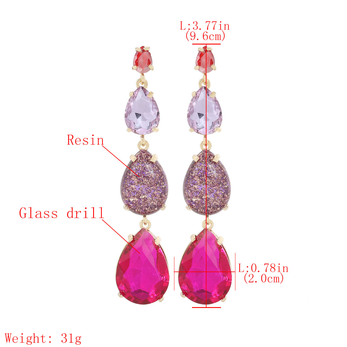 Fashion color diamond series multilayer dropshaped alloy diamond resin earrings wholesalepicture1