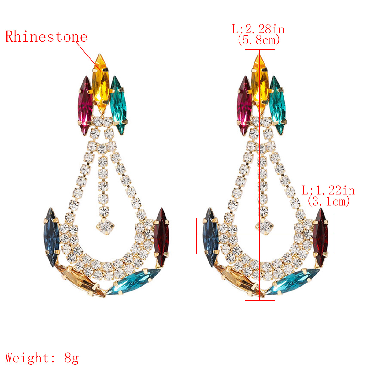 Fashion colored diamond series creative anchorshaped rhinestone diamond geometric earrings NHLN465572picture1