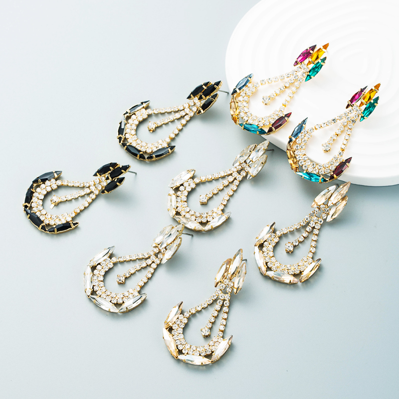 Fashion colored diamond series creative anchorshaped rhinestone diamond geometric earrings NHLN465572picture2