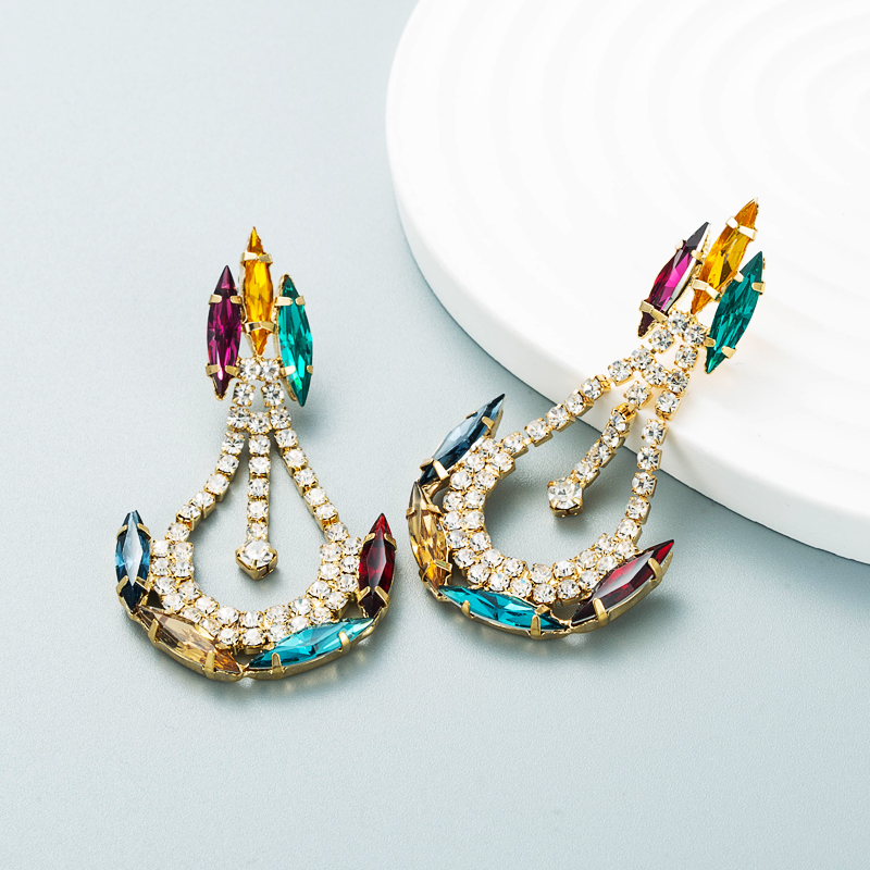Fashion colored diamond series creative anchorshaped rhinestone diamond geometric earrings NHLN465572picture7