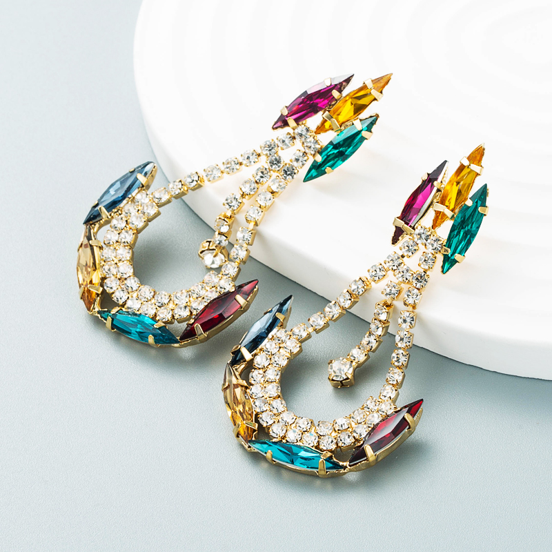 Fashion colored diamond series creative anchorshaped rhinestone diamond geometric earrings NHLN465572picture8