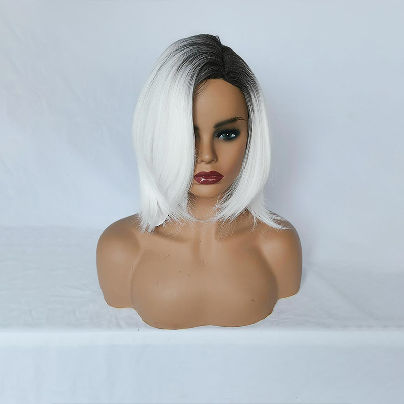 2021 perruque de coiffure partielle  la mode europenne et amricaine argent blanc court cheveux raides NHDSX468862picture2