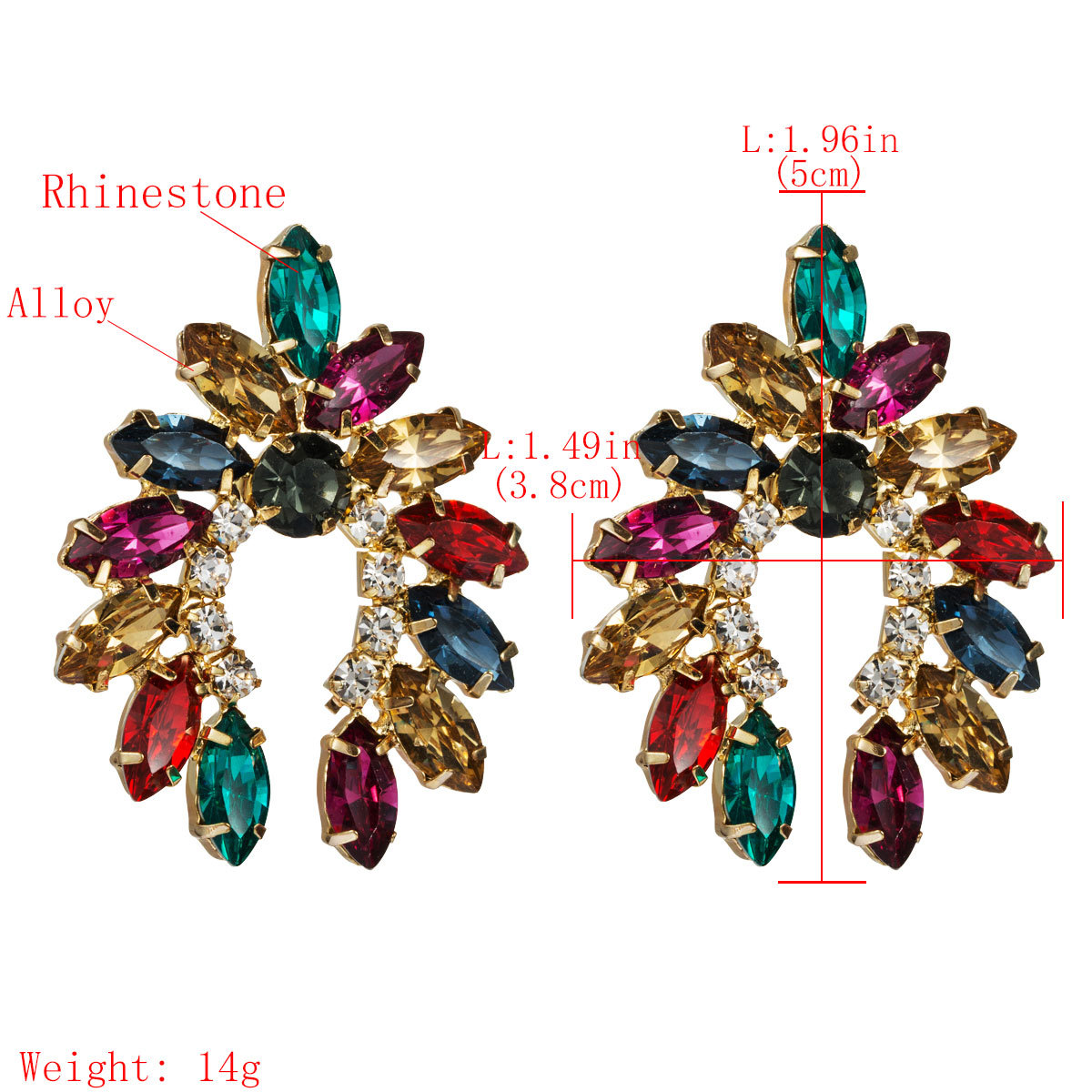 European and American exaggerated fashion alloy diamond rhinestone geometric earrings femalepicture1