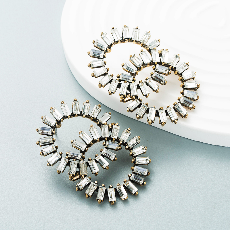 creative double ring radial alloy rhinestones sun flower earrings female wholesalepicture3