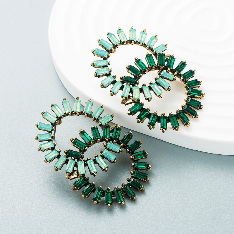 creative double ring radial alloy rhinestones sun flower earrings female wholesalepicture4