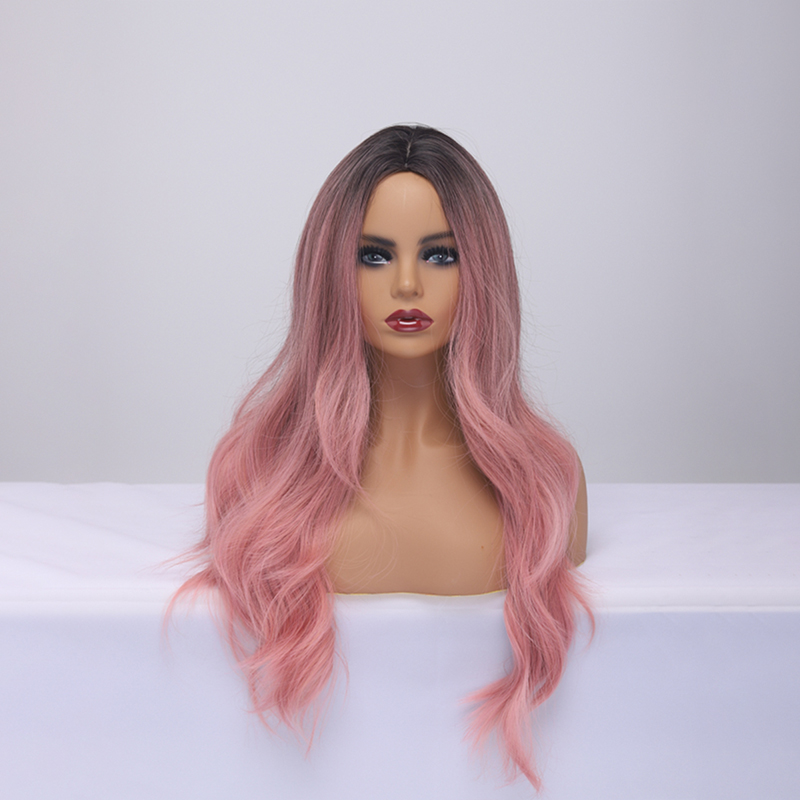 2021 perruque rose grosse vague perruques de couleur dgrade coiffures de perruquepicture2