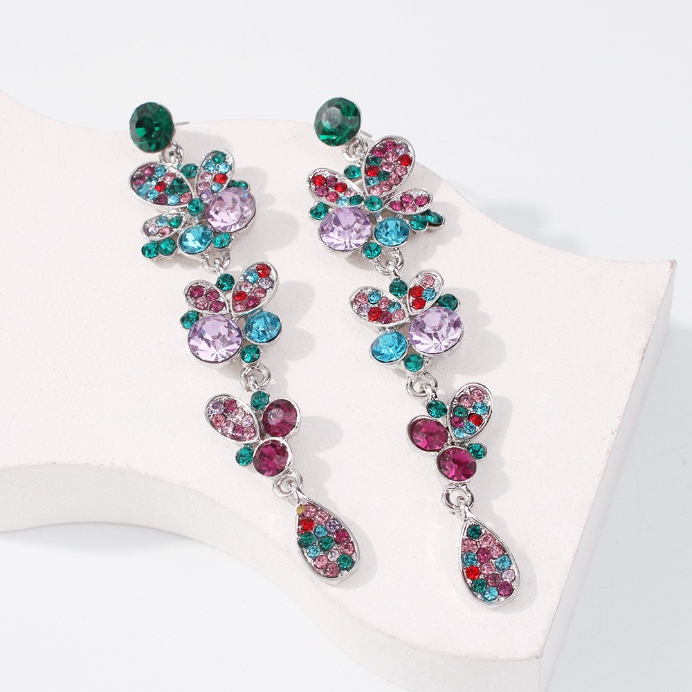 Multilayer Flower Color Diamond Earrings Wholesalepicture5