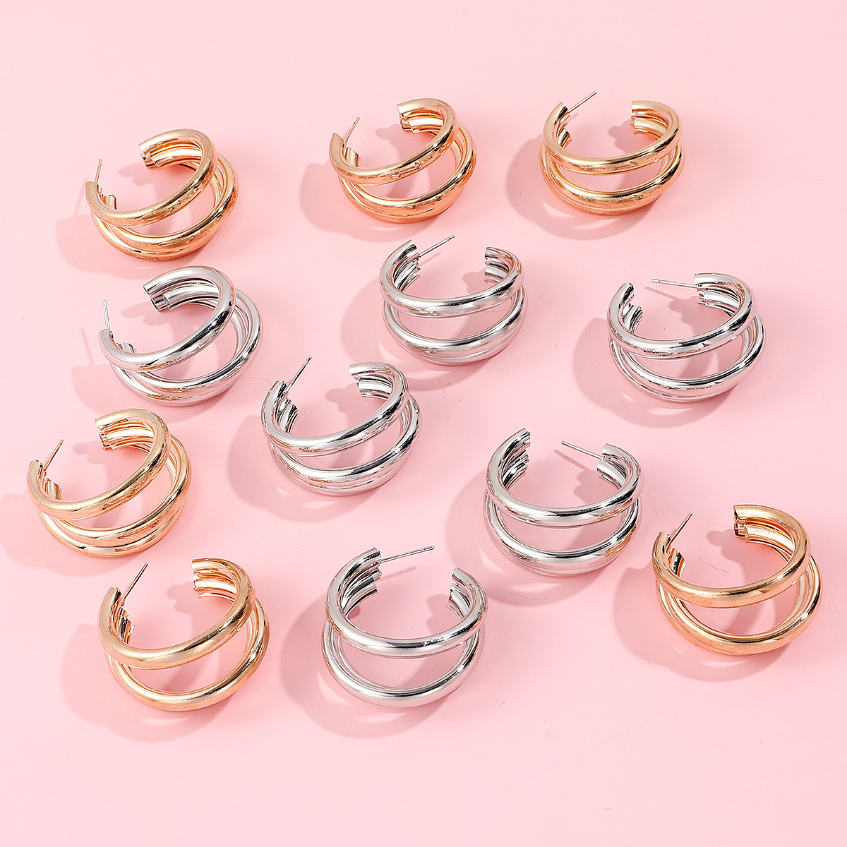 6 pairs of gold and silver alloy hoop earrings setpicture3