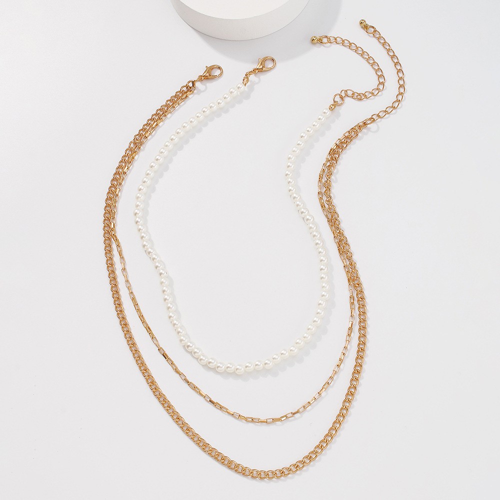 Imitation Pearl Geometric Retro Multilayer Necklace