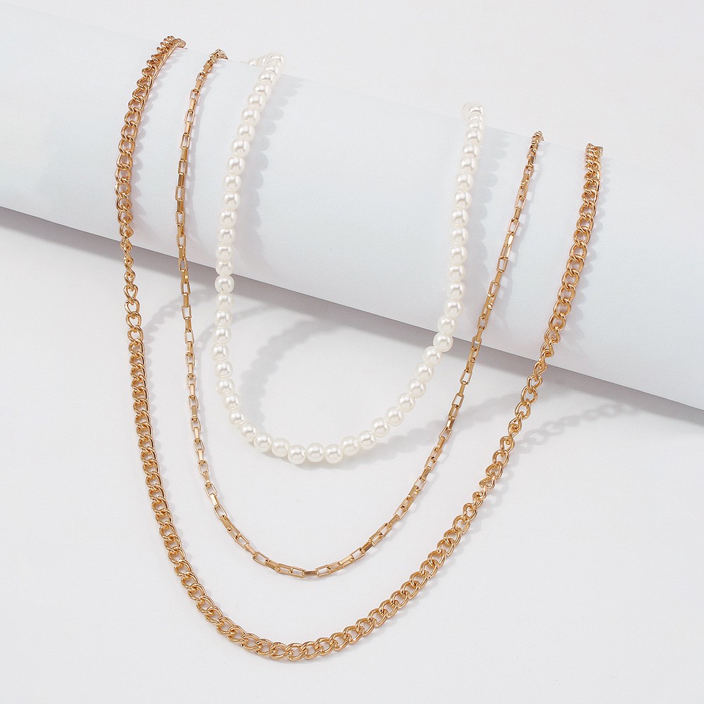 Imitation Pearl Geometric Retro Multilayer Necklace