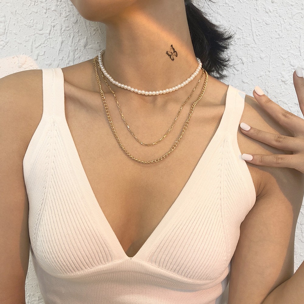 Imitation Pearl Geometric Retro Multilayer Necklace