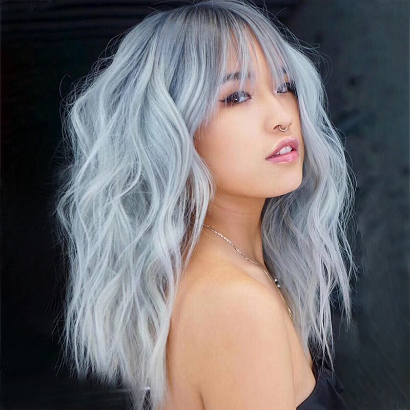 2021Chemiefaser Kopfbedeckung Farbverlauf blau langes lockiges Haar groe Welle Percken Kopfbedeckung Perckepicture2